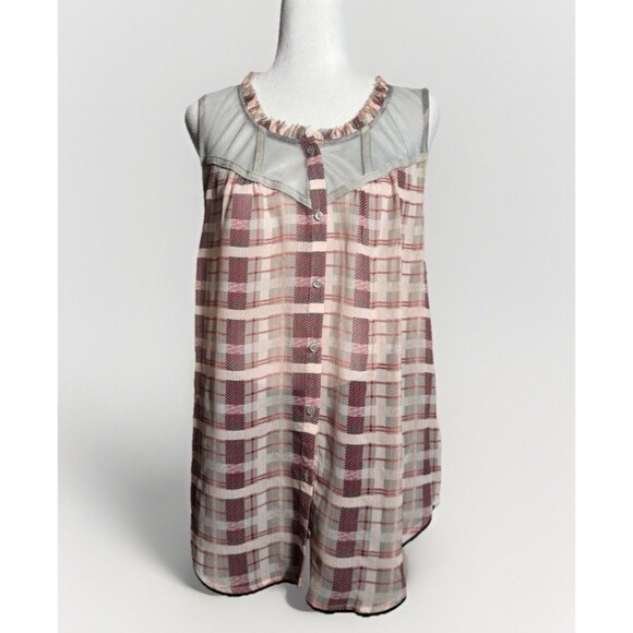 Princess Vera Wang Sleeveless Mesh Sheer Top Size XL Multicolor Plaid Polyester - Picture 1 of 12